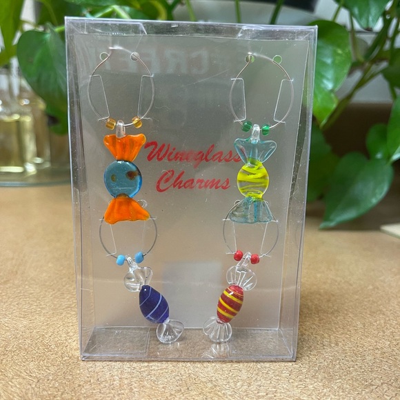 Wine Glass Charm Ice Bucket Bottle Glass Yellow Red Green Blue New in box - Picture 8 of 8